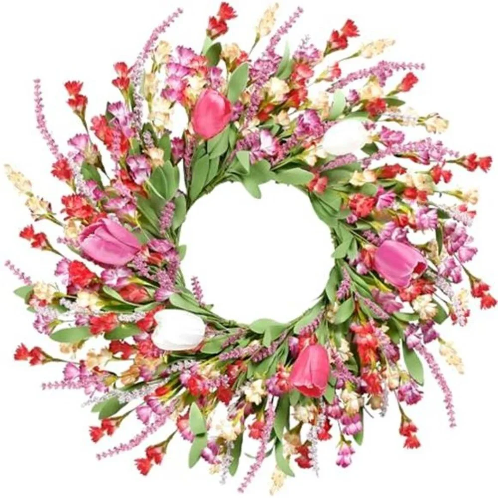 Spring Summer Wreath for Front Door Artificial Colorful Flower, 22 Inch